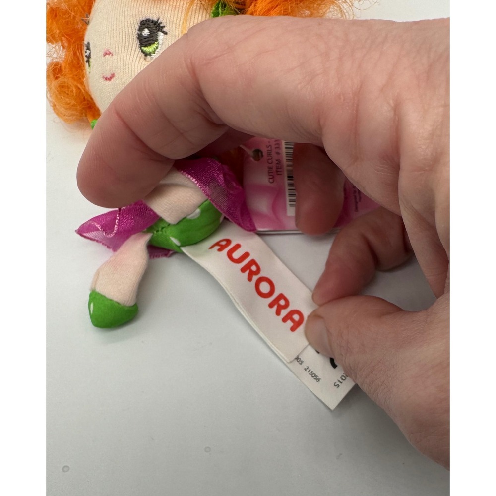 Aurora Cutie Curls Plush Doll Keychain Orange Curly Hair Green Dress - Picture 5 of 6